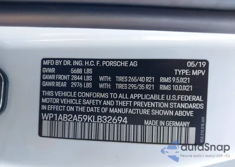 2019 Porsche Macan S from USA, damaged, VIN WP1AB2A59KLB32694